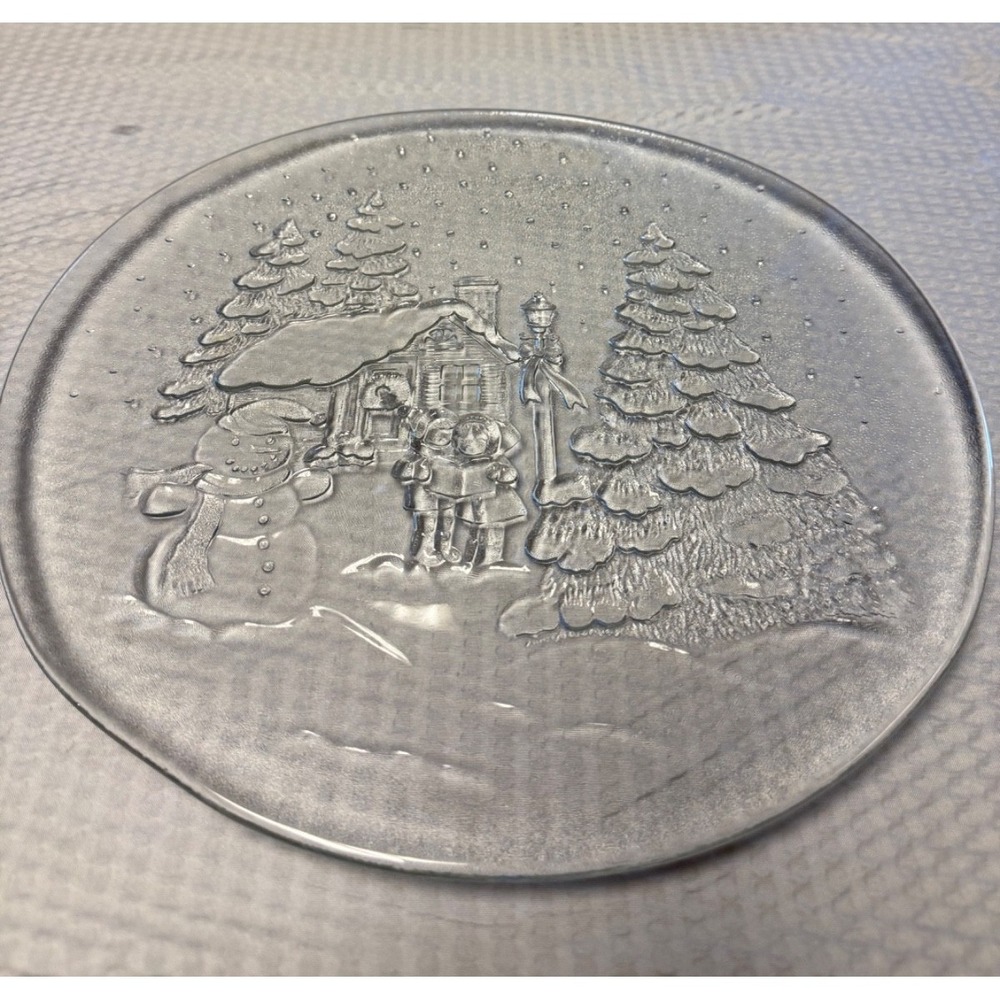 Vintage Libbey Holiday Scene Winter Village Glass‎ Serving Platter 12.5" No Box